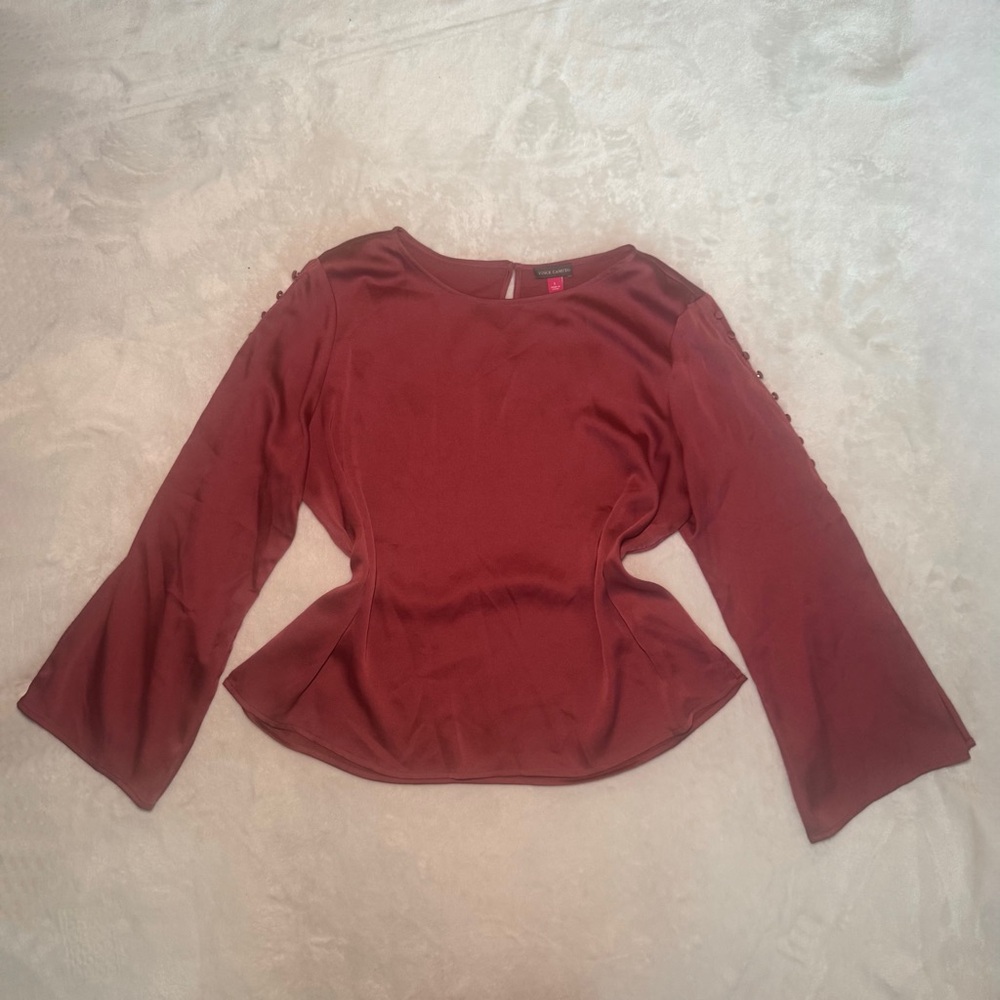 Vince Camuto Burgundy Red Long Sleeve Blouse Top with Bell Sleeves
